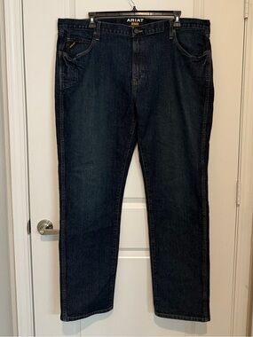 Ariat Rebar M5 Slim Straight Jeans 44x36 Blackstone Dark Wash Stretch Denim NWOT